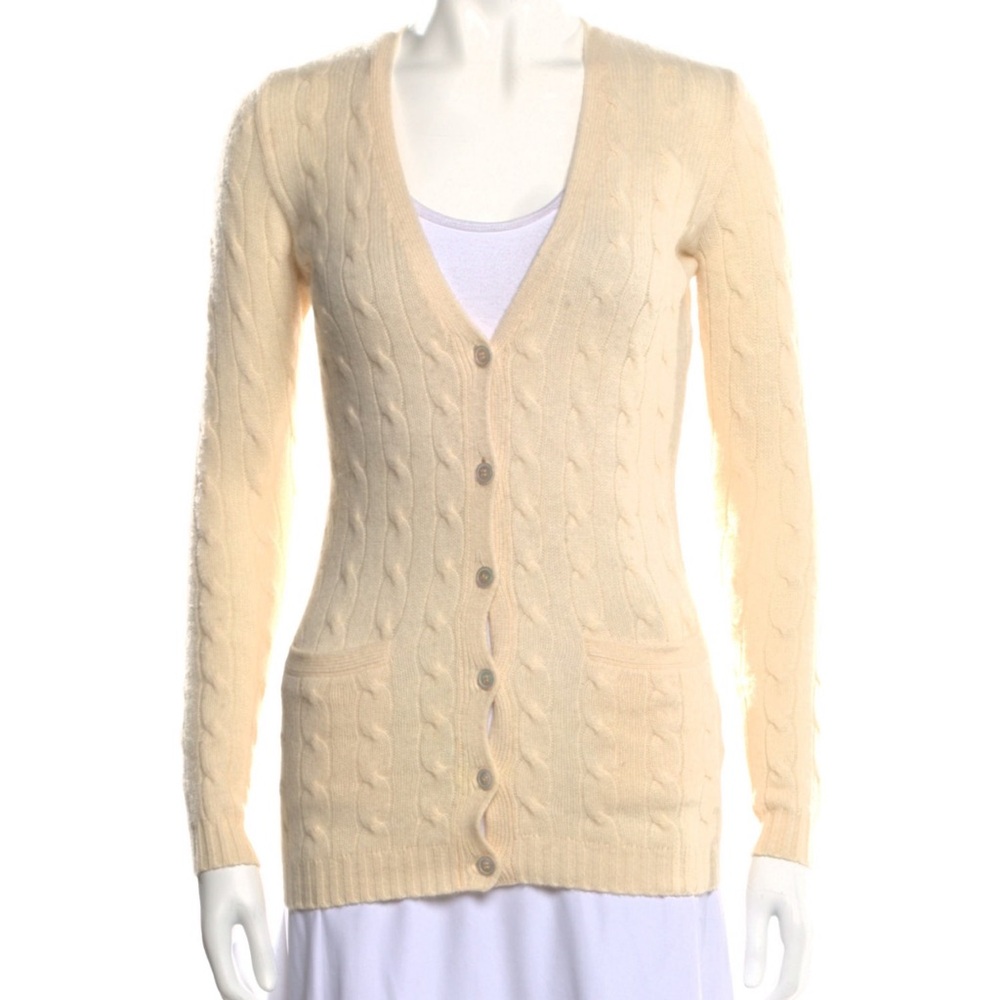 Ralph Lauren Cashmere Cream Cable Knit Cardigan Sweater